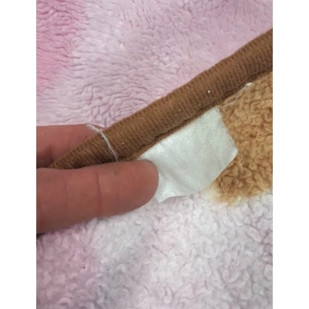 Pink Fleece Heart Baby Blanket Brown Trim Purple White Thick Security Lovey‎ Htf